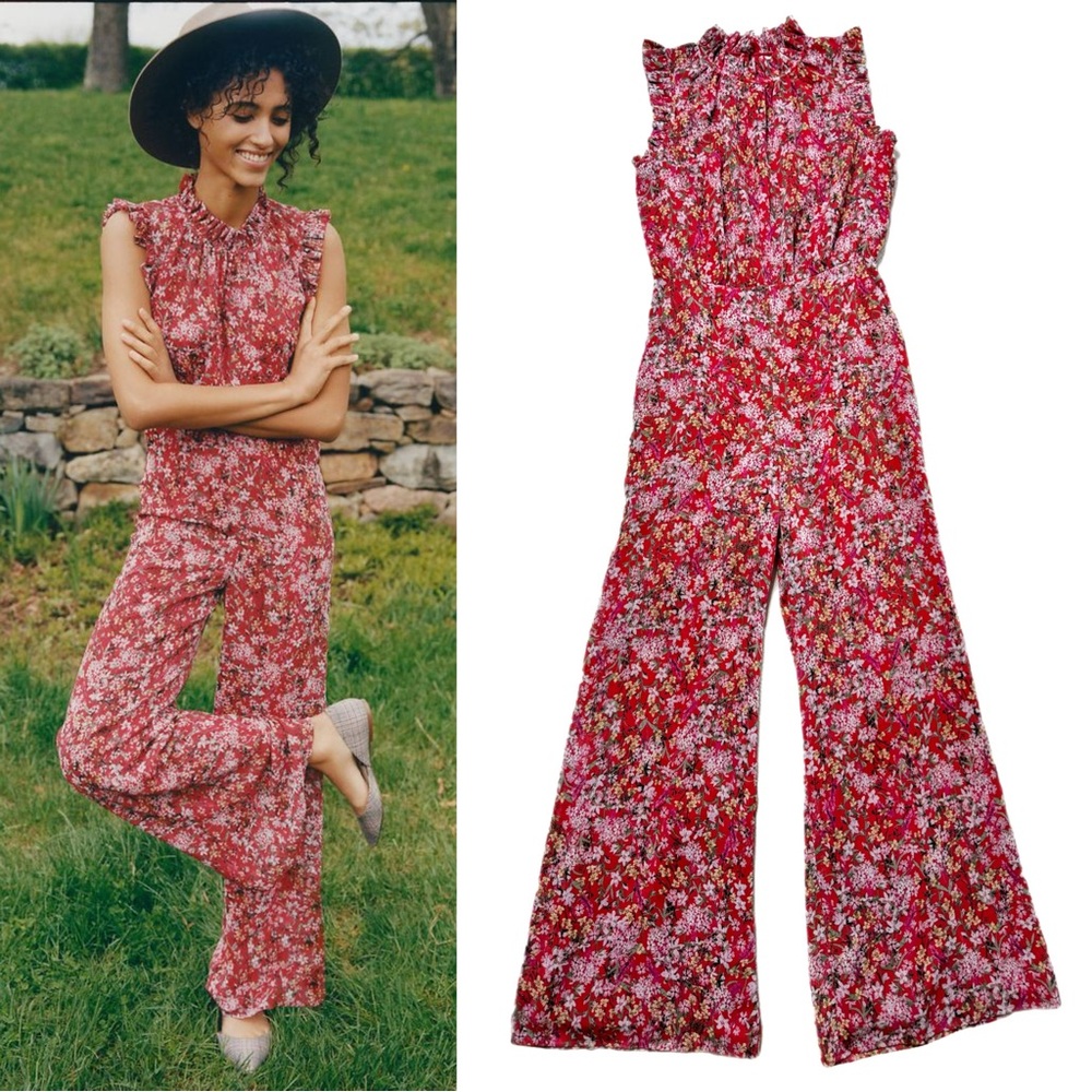 Anthropologie Red Floral Jumpsuit